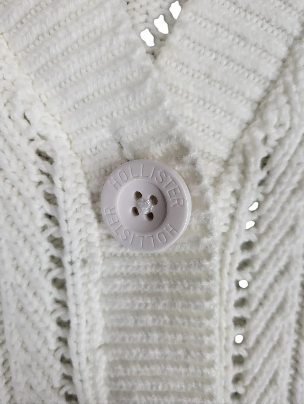 Hollister White Cable Pointelle Crochet Knit Cropped Cardigan Sweater Size XS